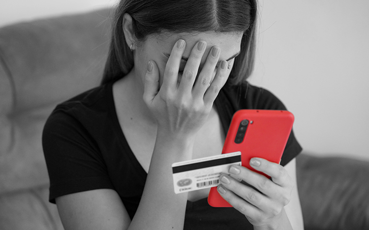 Distressed person, phone, credit card